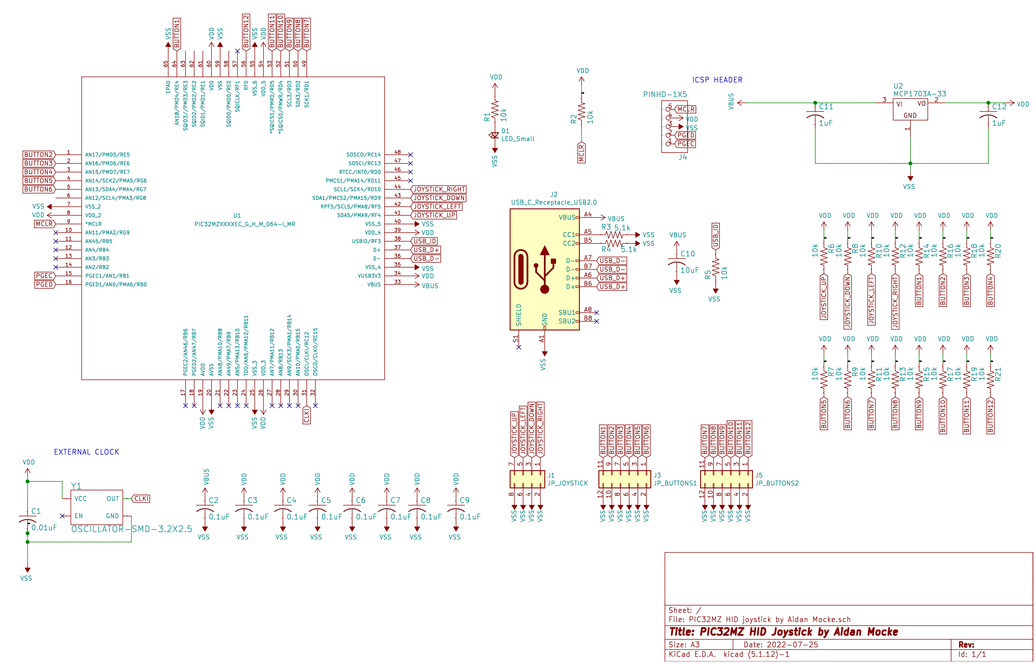 PIC32MZ HID joystick by Aidan Mocke - Schematic